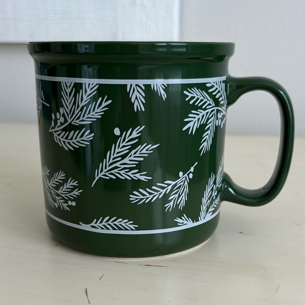 Hallmark Holiday Christmas Ceramic Mug Green Pine Branches Holly Evergreen Cup